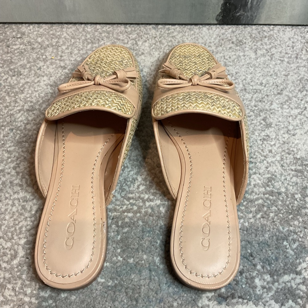 Coach Stassi Raffia Tassel Loafer Slides - Metallic Straw - Size 7N (BLEMISHES) - Picture 5 of 16